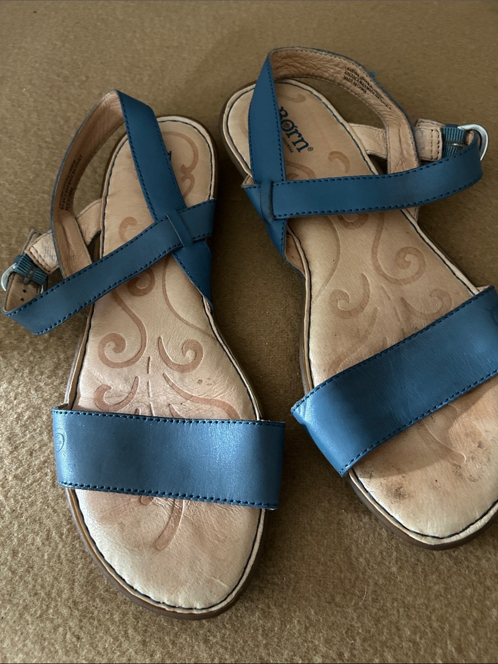 Born Blue Leather Crisscross Strap Sandals